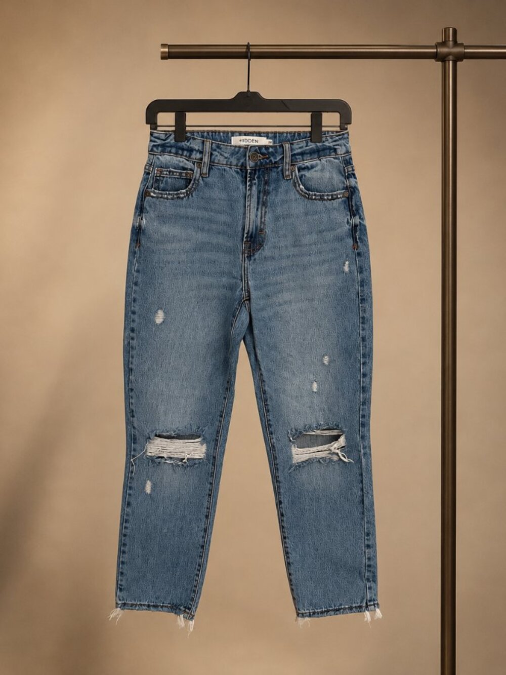 HIDDEN Los Angeles Jeans Womens 24 High Rise Straight Distressed Raw Hem Denim